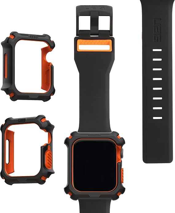 URBAN ARMOR GEAR UAG Civilian Watch Strap Compatible with iWatch 44/42mm Series 6/5/4/SE (Black/Orange) Bundle with Bumper Watch Case 44mm (Black/Orange)