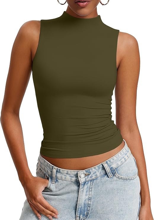 Avidlove Womens Mock Turtle Neck Tank Top Double Lined Basic Tops Going Out Y2K Tops Fitted Summer Outfits 2026