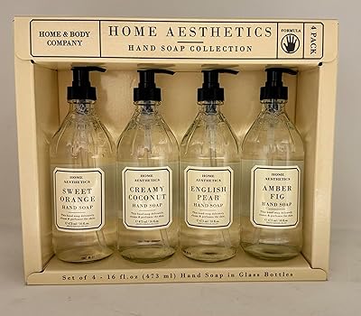 Home and Body Company |Home Aesthetics | Hand Wash Ultra Moisturizing Formula in Glass Bottles | SET OF 4 | Sweet Orange, Creamy Coconut, English Pear, Amber Fig |