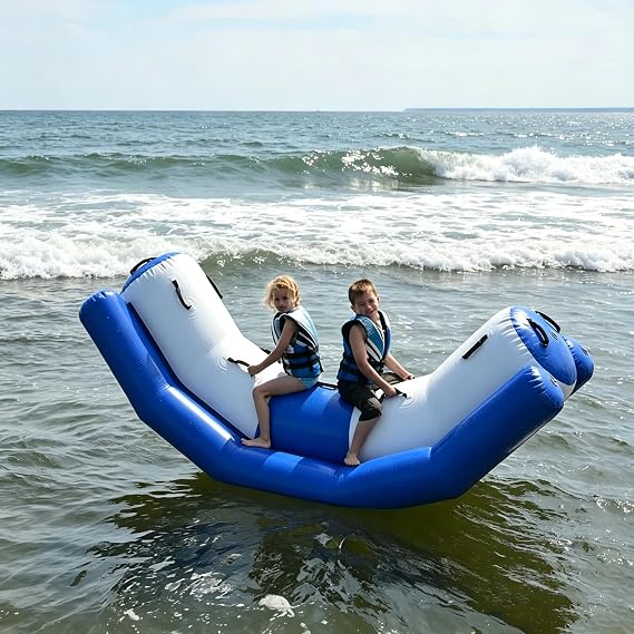 Inflatable Water Seesaw Floating Rocker, 2-4 Person Giant Blow Up Water Teeter Totter for Lake Pool Ocean, Outdoor Play Equipment for Beach Party & Summer Games