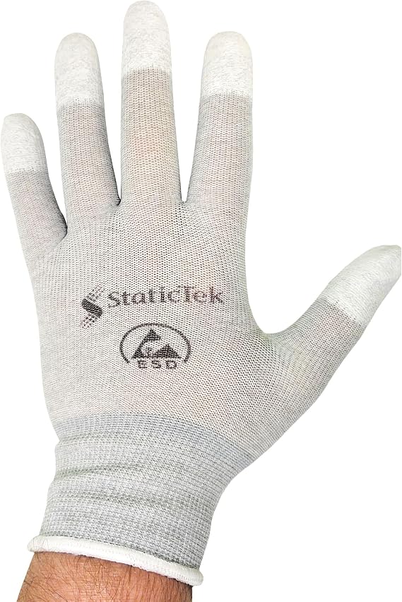 12 Pairs ESD Anti-Static Gloves - Fingertip Coated Inspection Gloves for Industrial & ESD Environment (GL4501T)