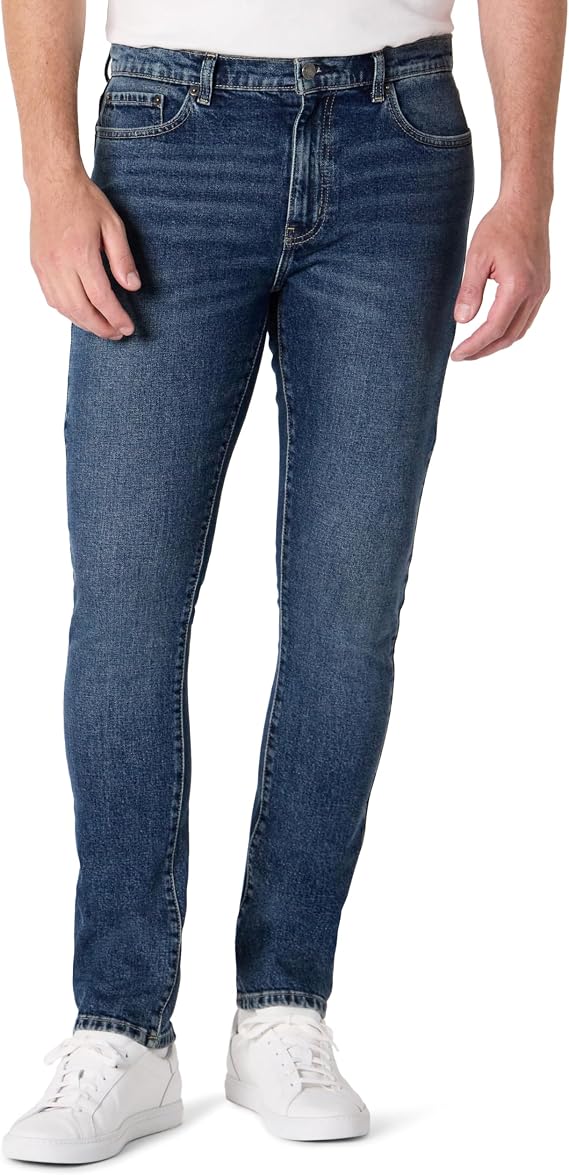 Amazon Essentials Men's Low Stretch Slim-Fit Jean, Tapered Leg, Vintage Inspired Midweight Denim