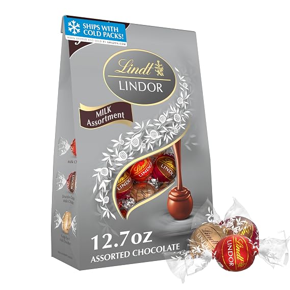Lindt LINDOR Assorted Milk Chocolate Candy Truffles, 12.7 oz. Bag