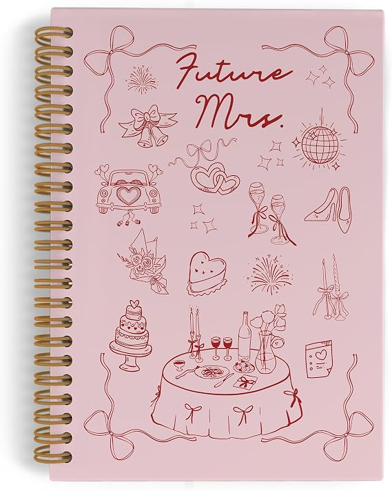 QLMX Pink Wedding Spiral Notebook, Wedding Engagement Bride Journal Notebook, Coquette Future Mrs Notebooks, Engagement Bride Office Supplies Gifts for Women, 5.5x8.3 Inch