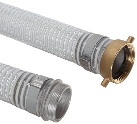 1500 Clear PVC Suction/Discharge Hose Assembly, 2" MPT x NPSM Female Swivel Connection, 29.8" Hg Vacuum Rating 65 PSI Maximum Pressure, 20' Length, 2" ID