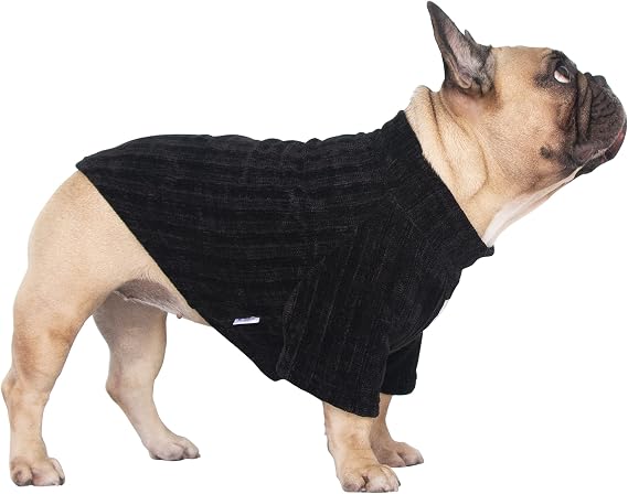 Pet Dog Winter Warm Sweater Clothes Turtleneck for English Bulldog Boston Terrier Corduroy Cold Weather Pullover Coat Shirt - Black/XLarge