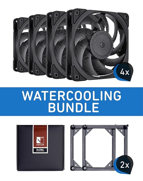 Noctua Bundle: 4X NF-A12x25 PWM chromax.Black.swap, Premium Quiet Fan, 4-Pin (120mm, Brown) + 2X NA-SFMA1, Fan Mounting Adaptors (4 Pieces, Black)