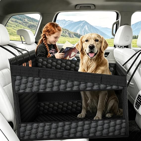 Large Dog Car Seat Cover Hammock Backseat, Waterproof Hard Base PU Leather