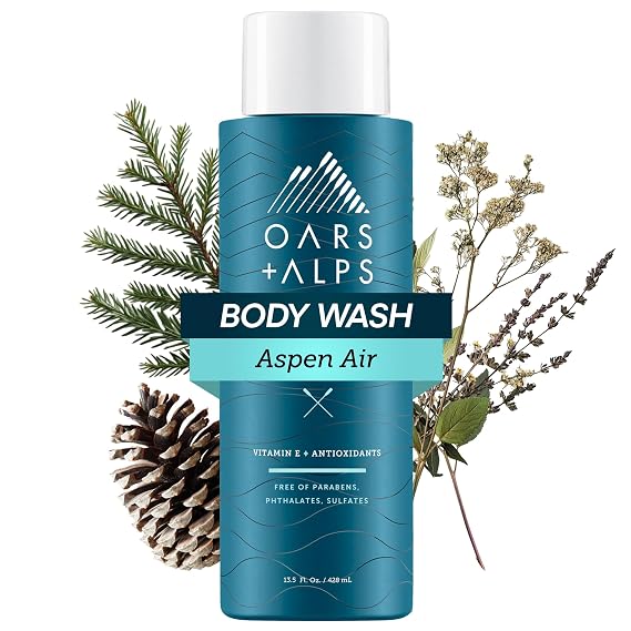Oars + Alps Mens Body & Face Wash, Moisturizing Body Wash, 1pk, 13.5 Fl Oz | Long Lasting Hydration, Sulfate + Paraben Free, No Tight, Itchy Skin Out Of Shower, Nourishing, Aspen Air Scent