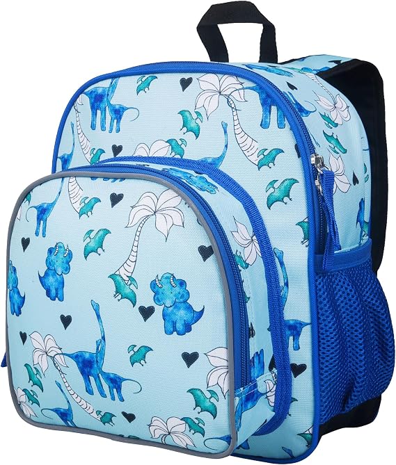 Wildkin JumpOff Jo 12-inch Kids Backpack Lightweight, Durable Toddler Bag - Blue Dino