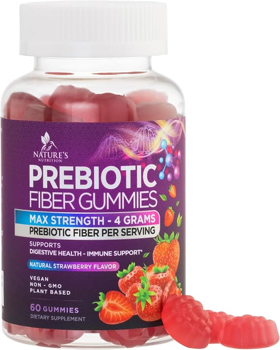 Fiber Gummies For Adults - Prebiotic Plant Based Fiber 4g Per Serving Gummy Supplement - Daily Digestive Health and Regularity Support - Gut Support Gummy Plant Based Digestion Support - 60 Gummies