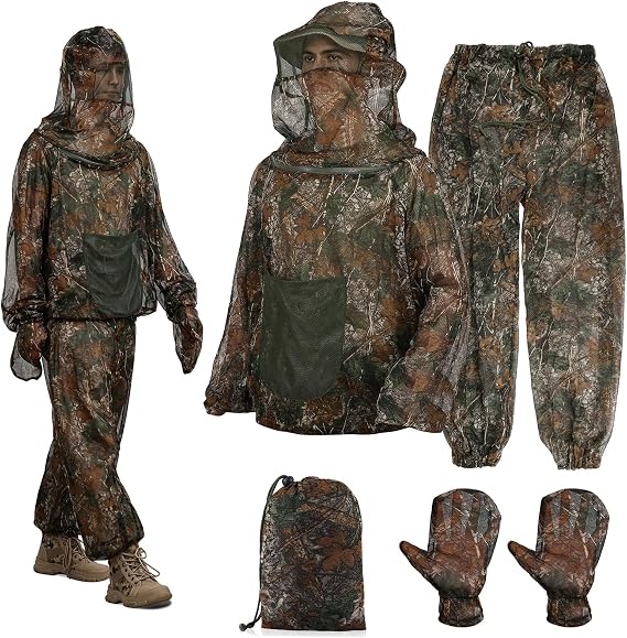 PELLOR Mosquito Suits, Mesh Bug Pants & Jacket Hood Sets for Men Women