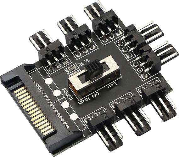 PWM Fan Hub, Fan Controller ,SATA 1 to 8 Way12V 3 PIN Cooling Fan Splitter Controller for PC Desktop Computer Motherboard(12V 3-Pin)