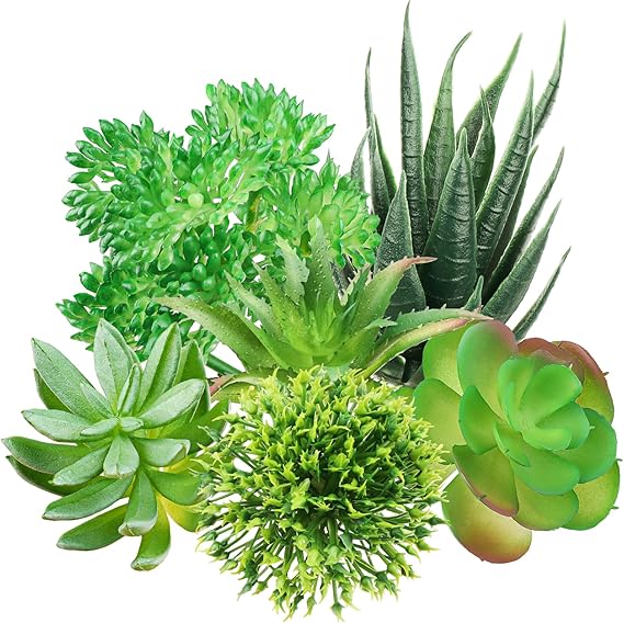 QUOZUO Green Succulent Plants, 6pcs Mini Fake Succulents Plants for DIY Home Floral Wall Office Decoration (excluding pots)
