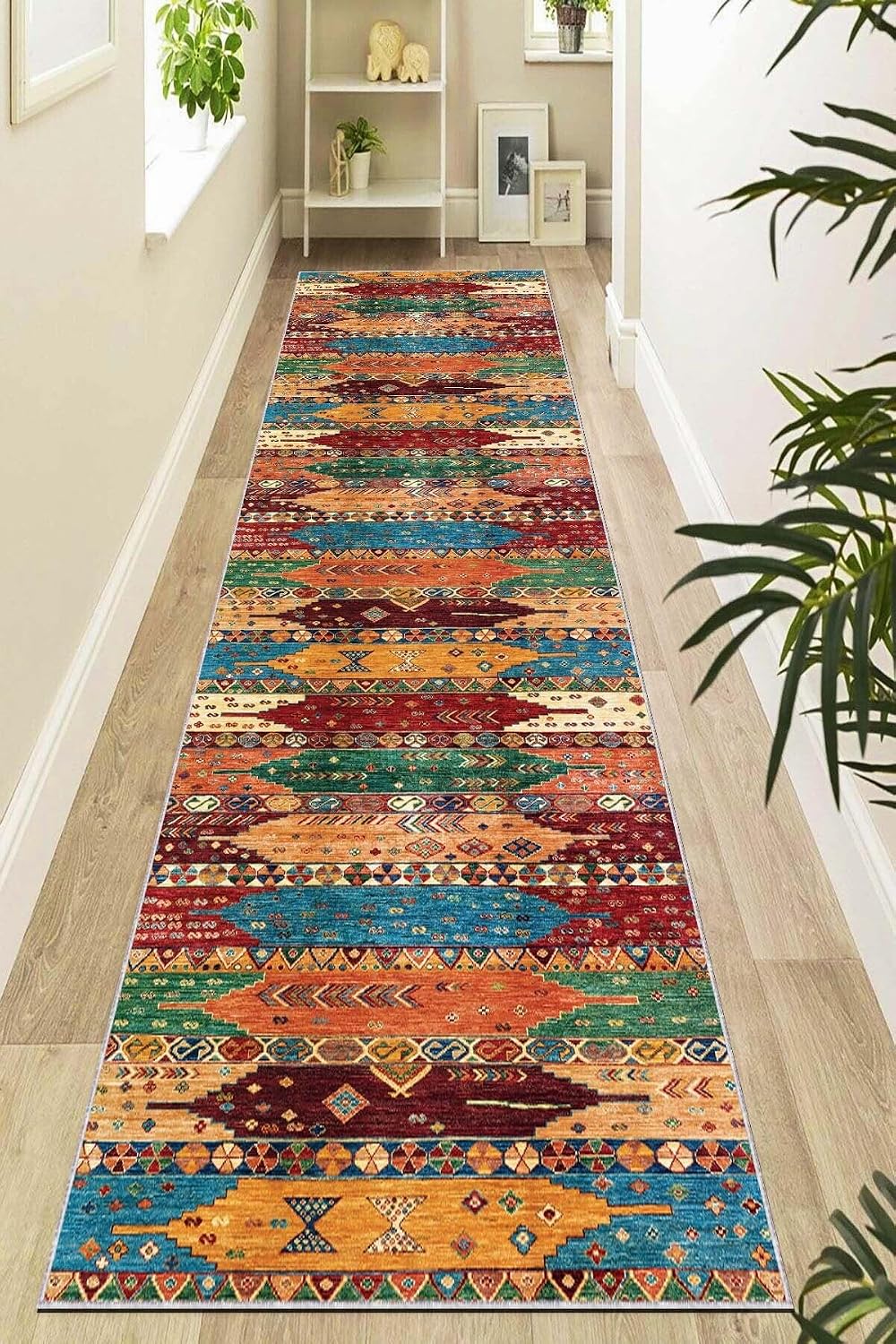 Viva Home Rug Ethnic Patterned Anti-Slip Base Kitchen Hall Entry Cutting Custom Gauge Roll Runner Ar1086, Multi Color, 60 X 200