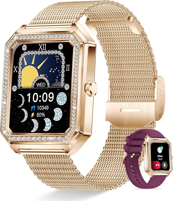 Women's Smartwatch with Phone Function 1.59 Inch HD Full Touchscreen Watch for Android iOS Fitness Watch Sports Watch with Pedometer Heart Rate Monitor Sleep Monitor Menstrual Cycle Blood