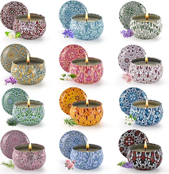 Scented Candle Set Pack of 12 Candles for Home Scented Aromatherapy Candel Gift [Energy Class A]