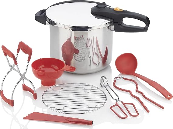 Zavor DUO 8-pc Pressure Canning Set - Pressure Cooker 10 Quart w/Complete Pressure Cooker Canning Kit, including Wide Mouth Canning Funnel, Canning Rack & 5 other Essential Canning Tools