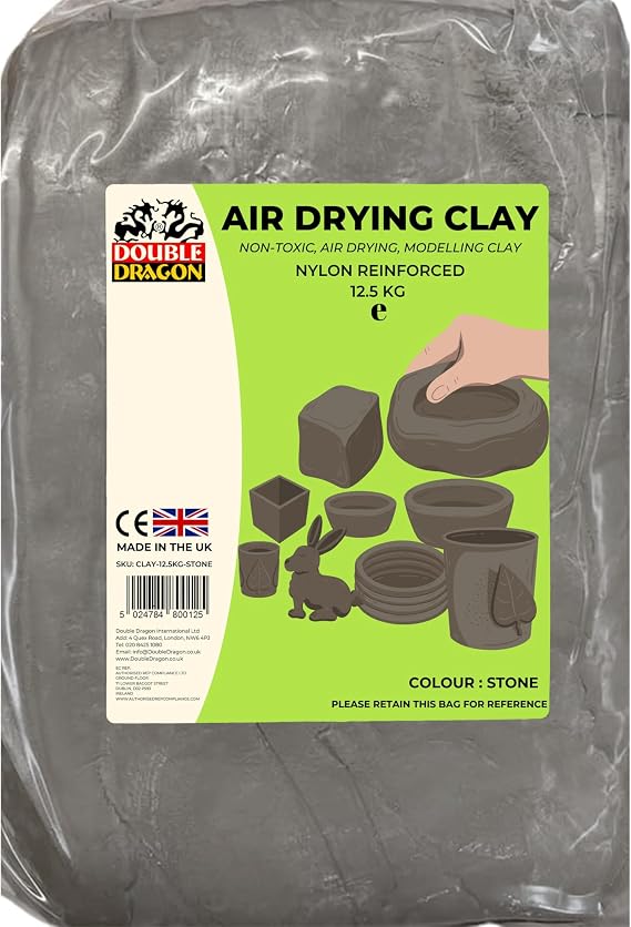 Double Dragon Air Drying Modelling Clay, 12.5kg, for Sculpting & Crafting | Nylon Reinforced | Kid-Friendly & Non-Toxic | Durable, Long Lasting | Wheat & Gluten Free (Stone)
