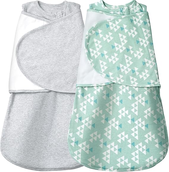 Baby Swaddle,Sleep Sack 6-12 Months,Adjustable WearableTransition Blanket,Miracle Swaddles for Babies Large,100% Cotton-2-Piece(Green&Grey)