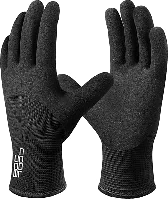 COOLJOB Winter Freezer Work Gloves for Men Women with Grip, Windproof Thermal Warm Fleece Lined, 34 Latex Coated for Heavy Duty, Construction, Warehouse, Black, 1 Pair, M