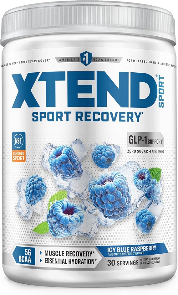 XTEND Sport BCAA Powder Blue Raspberry Ice - Electrolyte Powder for Recovery & Hydration with Amino Acids - 30 Servings
