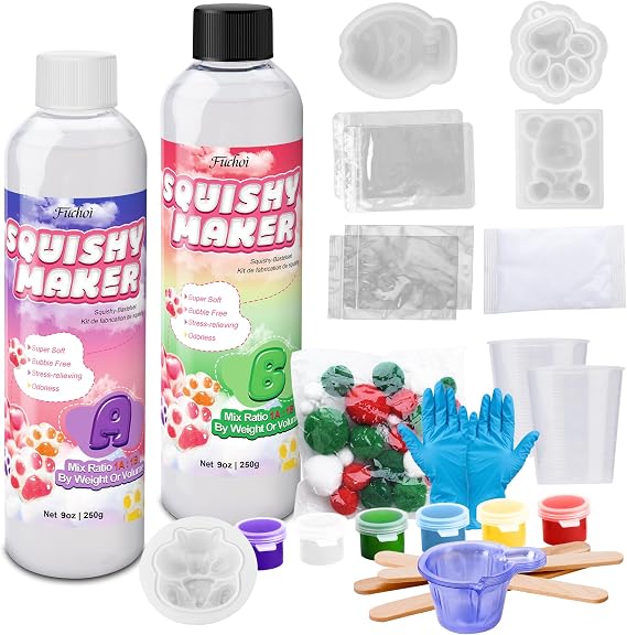 Liquid Silicone Squishy Maker Kit - 500g AB 1:1 Fast Cure Soft Elastic Silicone Rubber for Taba Squishy, DIY 3D Molds, Stress Relief Casting Craft Mold squishy making kit Supplies for Beginners
