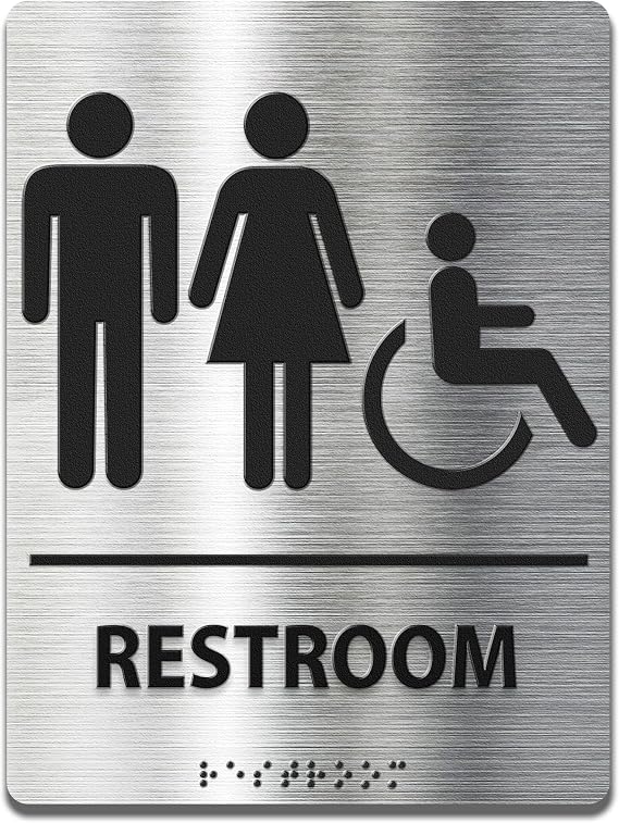ADA-Mark Modern Restroom Sign for Business - ADA Compliant Braille Bathroom Sign with Easy Installation - 6" W x 8" H