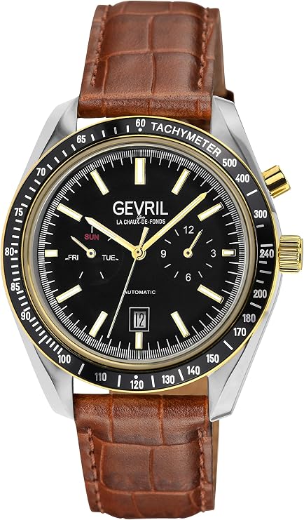 Gevril 49006-3 Men's Lenox Swiss Automatic Watch, Genuine Italian Brown/Brown Stitching Leather Strap