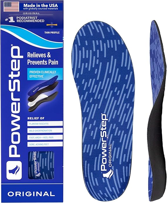 PowerStep Original Insoles, Arch Pain Relief Orthotics, Tight Shoes, Foot Support for Plantar Fasciitis, Mild Pronation, Foot & Arch Support Inserts, Shoe Inserts, Made in the USA (M 10-10.5, F 12)