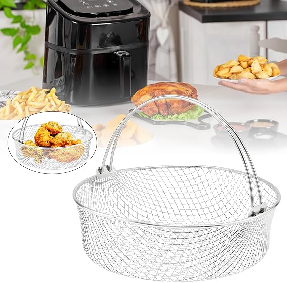 8inch Air Fryer Basket, 6Qt-8Qt Air Fryer Replacement Accessory Mesh Basket