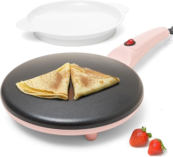 Moss & Stone Pink Electric Crepe Maker, 8" Portable Nonstick Crepe Pan
