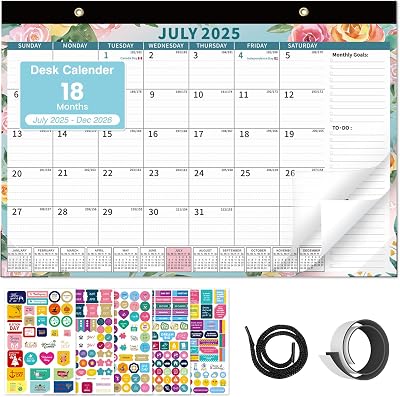 Eyrozill Desk Calendar 2025-2026, 18-month from Jul 2025 to Dec 2026, 17 x 12 Desktop Monthly Planner with To-Do List and Notes