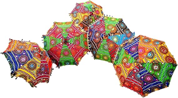 Klavate Ganesham Indian Multi Colored Beach Umbrella Uv Protection Umbrella Sun Umbrella Embroidery Boho Parasol Indian Wedding Umbrellas Parasol (5Pc) (Multi)