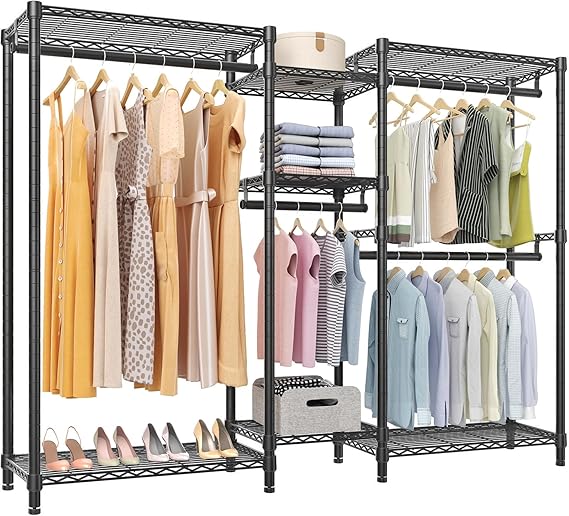 VIPEK 5 Tier Wire Garment Rack Heavy Duty Clothes Rack Clothes Wardrobe Compact Oversized Storage Rack Metal Garment Rack, 74.4"L x 17.7"W x 76.8"H Load Capacity 595.35lbs, V6 Black
