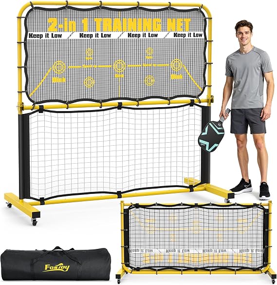 Pickleball Rebounder Practice Net with Wheel, Adjustable Angle