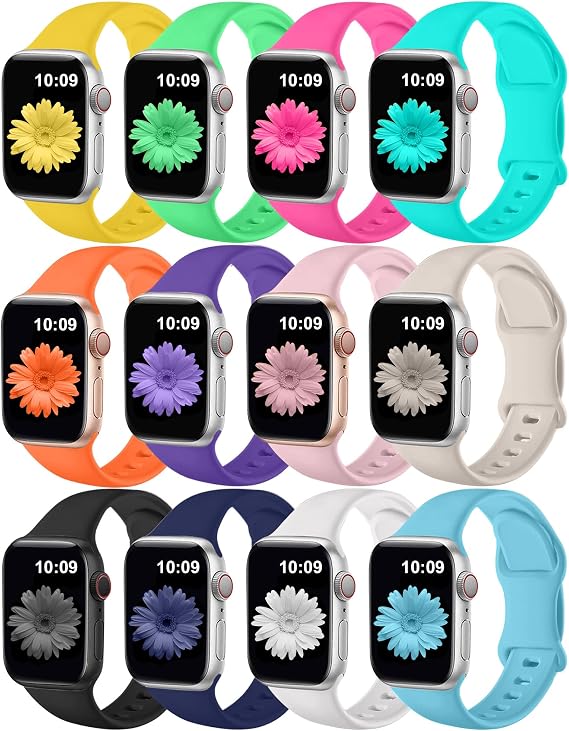 Brigtlaiff 12pack Apple Watch Bantları ile Uyumlu Spor Bant 38mm 40mm 41mm 42mm 44mm 45mm 49mm Kadın Erkek, Yumuşak Silikon Su Geçirmez Kayış Bileklik iWatch Bantları Serisi 9/8/7/6/5/4/3/2/1/SE/Ultra
