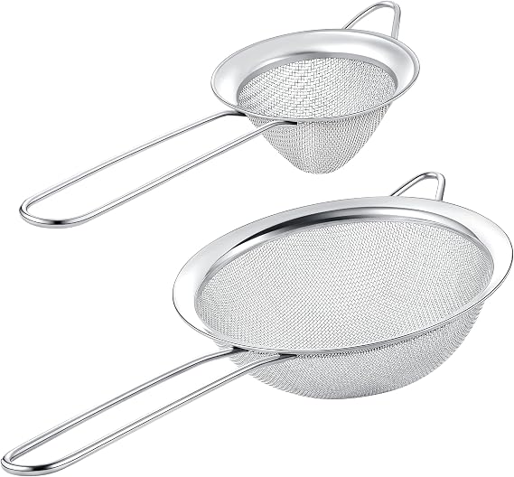 Set of 2 Stainless Steel Mesh Strainers for Kitchen - 5.5 inch Round Fine Mesh Strainer & 3.4 inch Conical Strainer Fine Mesh - Ideal to Sieve Pasta Noodles, Quinoa, Tea, Coffee, Juices, Flour