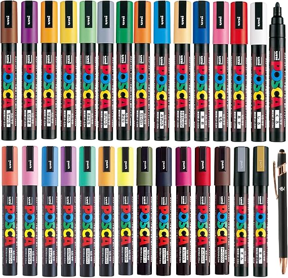 Uni Japan Paint Marker FULL RANGE Bundle Set Marking Pen Medium Point PC-5M 29 Colours ( 22 Standard & 7 Natural ) Japanese Domestic Market Product
