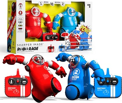 SHARPER IMAGE Robo Rage Remote Control 2-Player Robot Fighting Set, Wireless Boxing Robots for Kids & Family, Fun Electronic Wrestling Toy with LED Lights & Sound Effects, Battle Activity Game