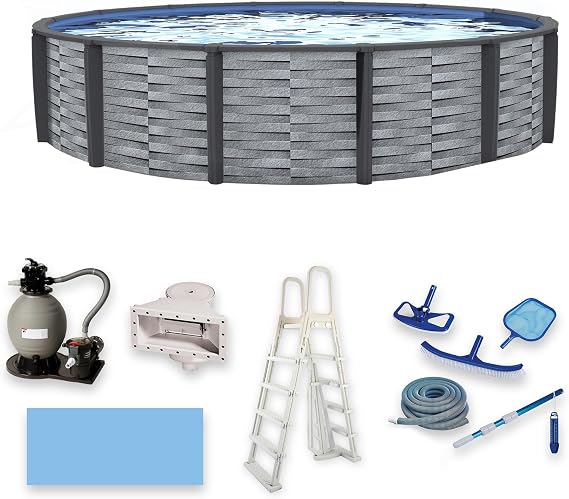 Blue Wave NB19892 Affinity 15-ft Round 52-in Deep 7-in Top Rail Resin Package Above Ground Swimming Pool, x, Gray