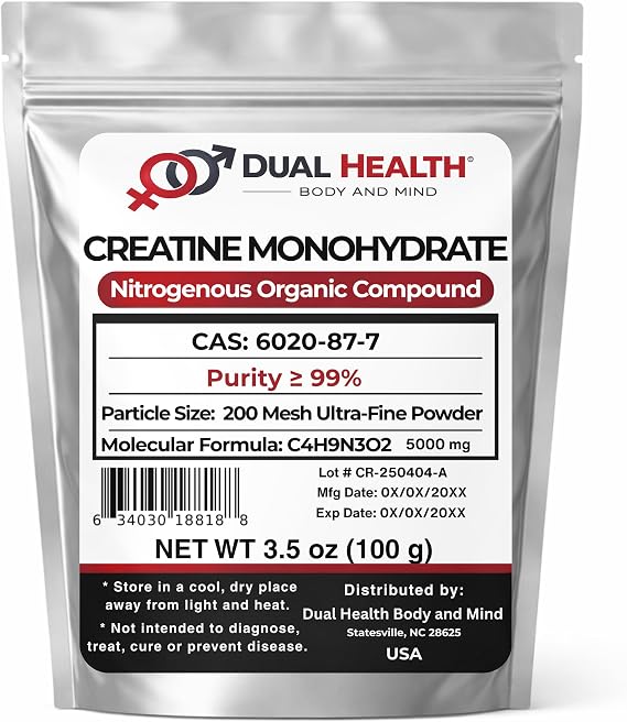Creatine Monohydrate (100 Grams (3.5oz)) 200 Mesh Pure Micronized Powder Bulk Supplement Pre Workout, Body Building, Strength, Athletic Performance, Muscle Recovery, 5g (5000mg) Serving Size