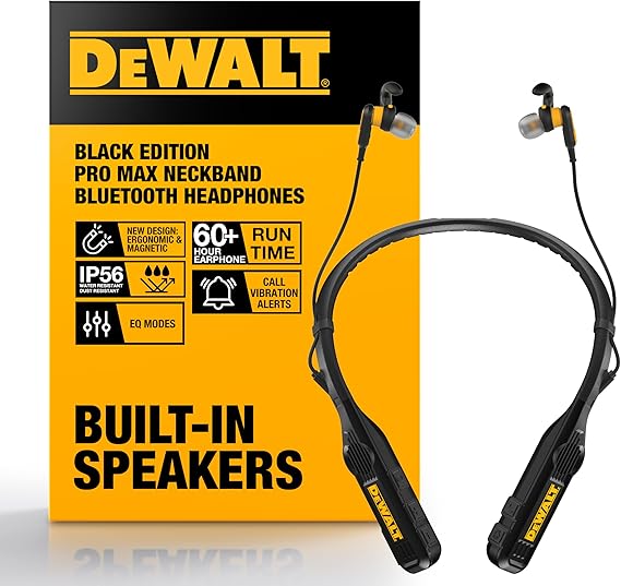 DEWALT Heavy Duty Black Edition 2-in-1 Neckband Bluetooth Headphones