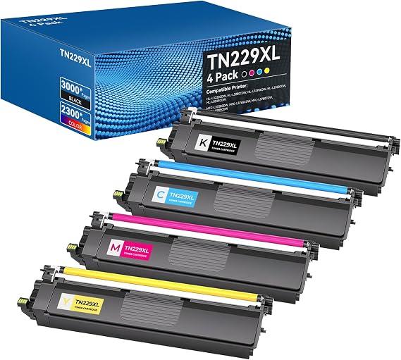 W.L.M TN229XL Toner Cartridges High Yield MFC-L3720CDW MFC-L3780CDW Compatible for Brother TN229XL TN229 Toner Cartridges for Brother HL-L3280CDW HL-L3220CDW HL-L3300CDW Printer(BK/C/M/Y,4 Pack)