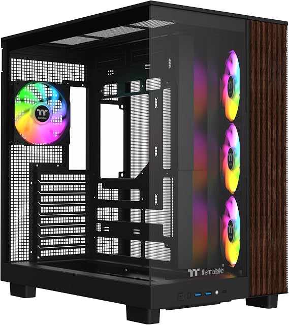 Thermaltake View 380 XL WS ARGB; Mid Tower Chassis; Side Wood Trim; 4x120mm ARGB Lite Fans Included; 420mm GPU Clearance; ATX/mATX/mITX; Hidden Connector Support; Dual Chamber; Black; CA-11E-00M1WN-WS