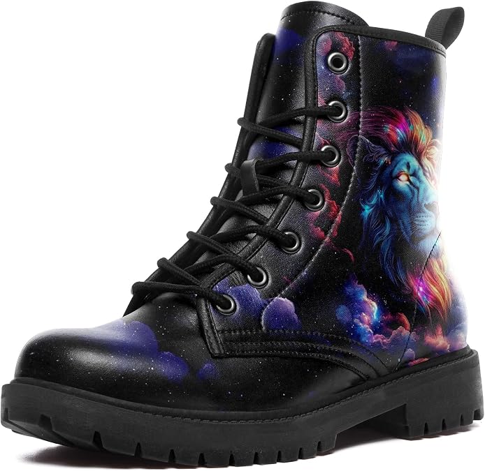 Galaxy Animal Combat Boots for Women Men, Fashion Lace-Up Ankle Boots Casual Hiking Work Punk Platform Booties