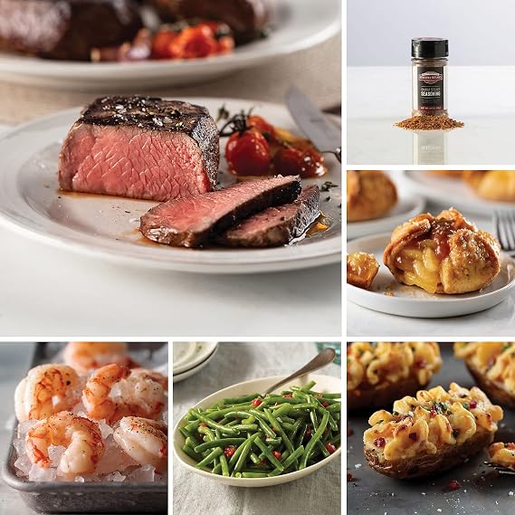 Omaha Steaks Surf & Turf Sirloin Dinner for 4 (Butcher's Cut Top Sirloins, Wild Argentinian Red Shrimp, Green Beans in Butter Sauce, Stuffed Baked Potatoes, Caramel Apple Tartlets, and more)
