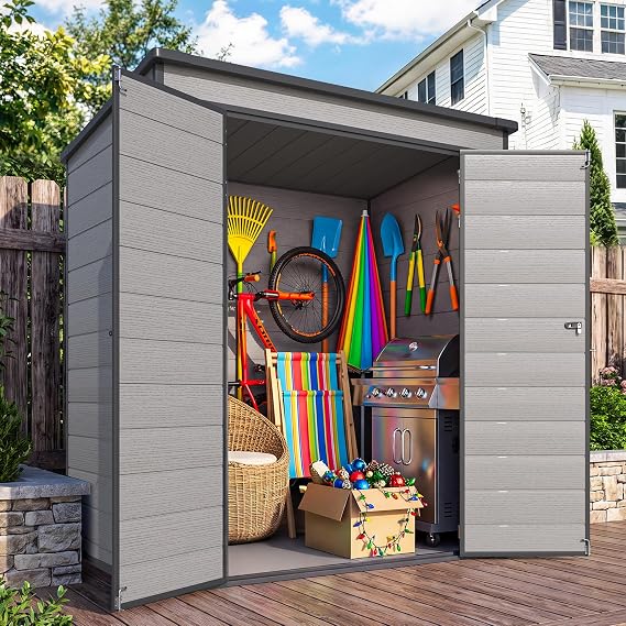 U-MAX 4'x6' Resin Outdoor Storage Shed, Lean to Plastic Shed with Base