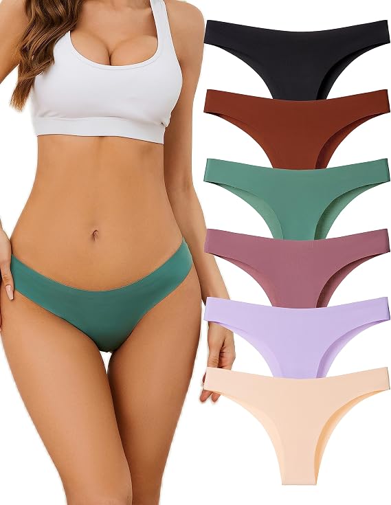 Cheeky Underwear for Women Seamless Underwear No Show Panties for Women Bikini Soft Stretch Briefs 6 Pack | No Ride Up Low Rise Hipster No Show Cheeky Underwear Seamless Panties Invisibles Bikini Cotton Briefs