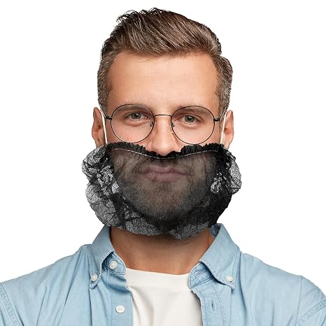 ABC PACK & SUPPLY Beard Nets, 18 Inch Black Beard Covers for Food Service Hygiene, Nylon Facial Hair Cover for Men, Secure Elastic Fit, Pack of 1000